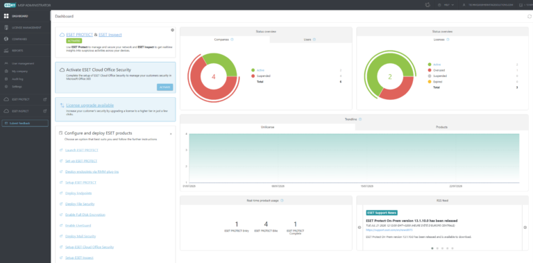 Interface de la console unifiée ESET PROTECT, solution ESET pour les MSP.